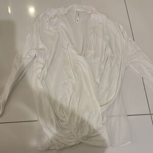 Karen Millen Cream Ruched Wrap Blouse with Long Sleeves